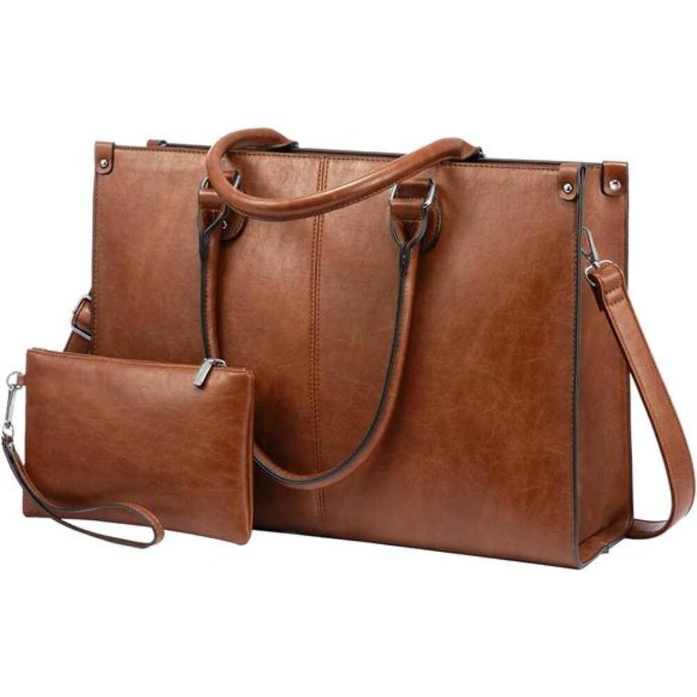 Laptop Tote Bag for Women 15.6 Inch Large Capacity Vintage Vegan Leather